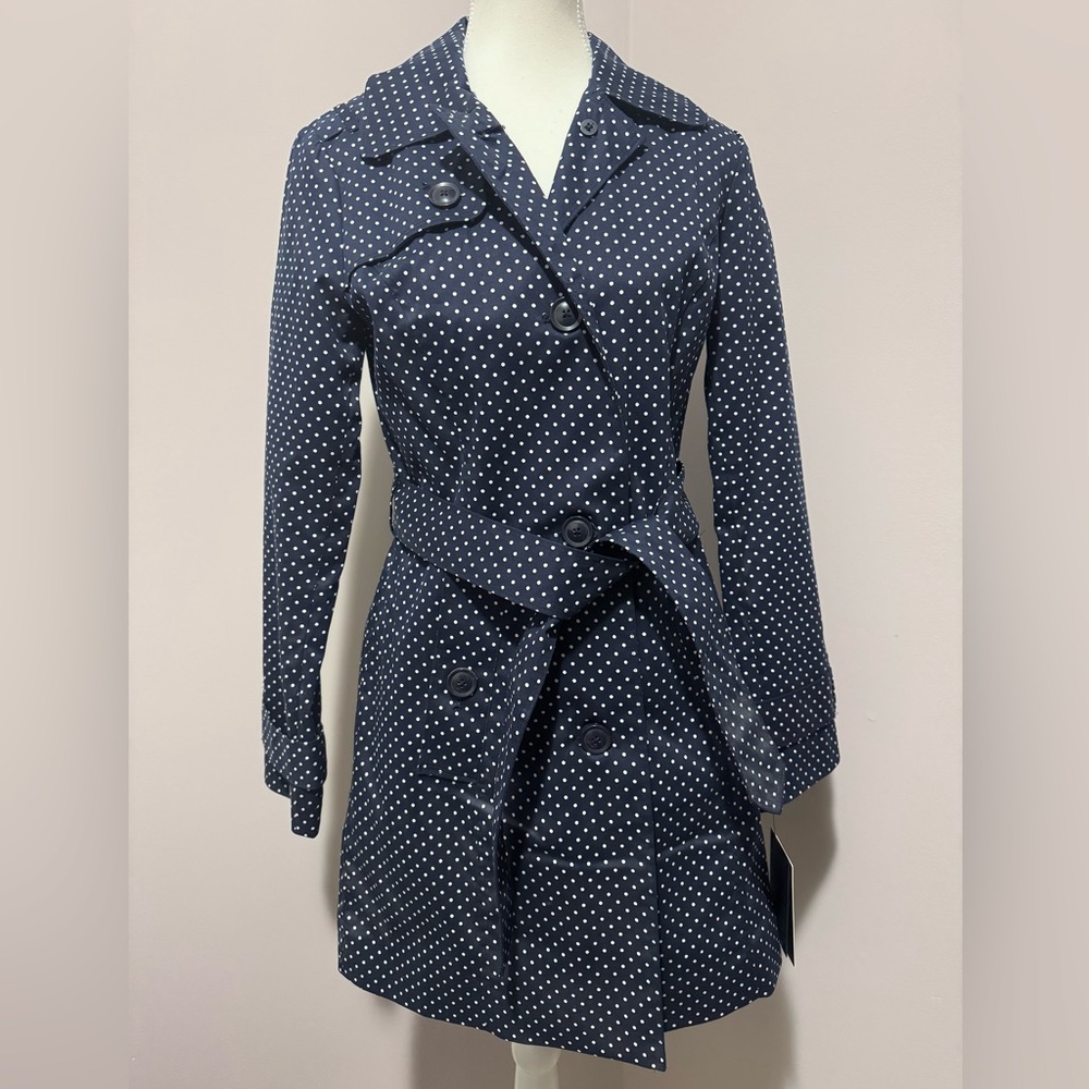 London Fog Navy Polka Dot Trench Coat Cotton - New with Tags